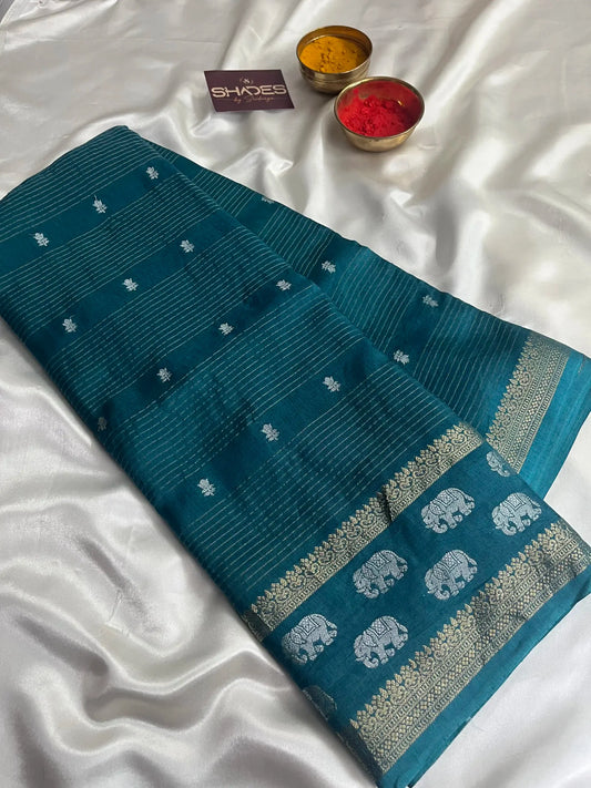 Kasavu - Soft Silk Saree (Peacock Blue) image 1