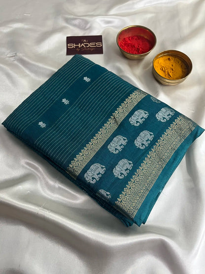 Kasavu - Soft Silk Saree (Peacock Blue) image 0