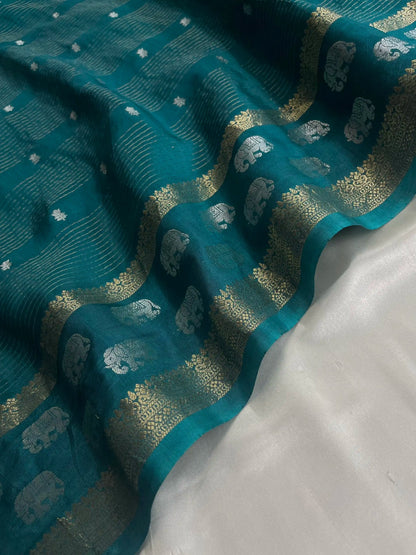 Kasavu - Soft Silk Saree (Peacock Blue) image 3
