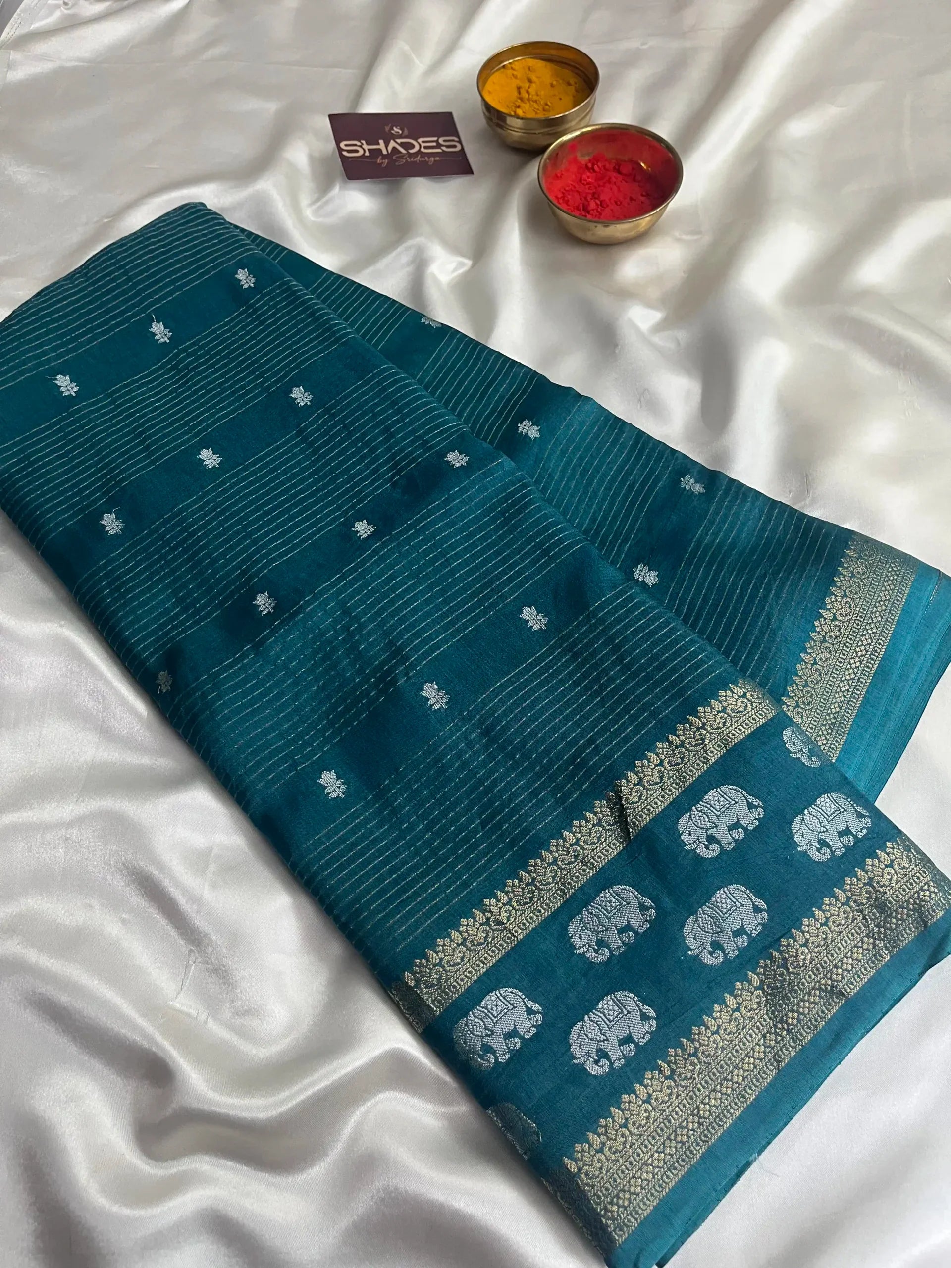 Kasavu - Soft Silk Saree (Peacock Blue) image 1