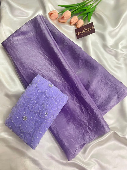 Pearl - Space Silk Saree with Heavy work Blouse