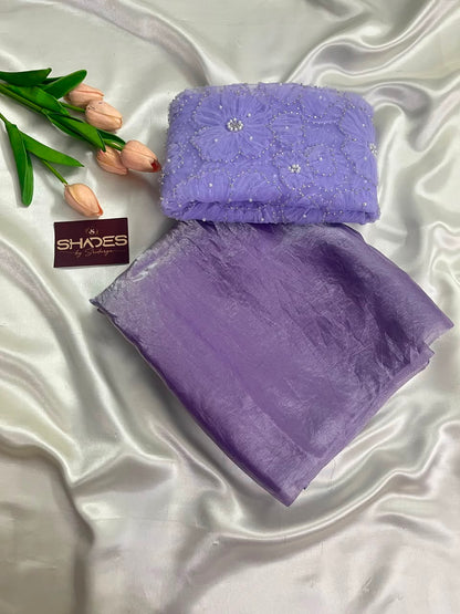 Pearl - Space Silk Saree with Heavy work Blouse