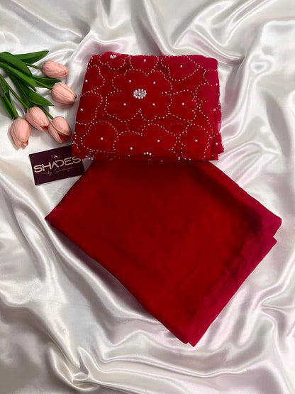 Pearl - Space Silk Saree with Heavy work Blouse