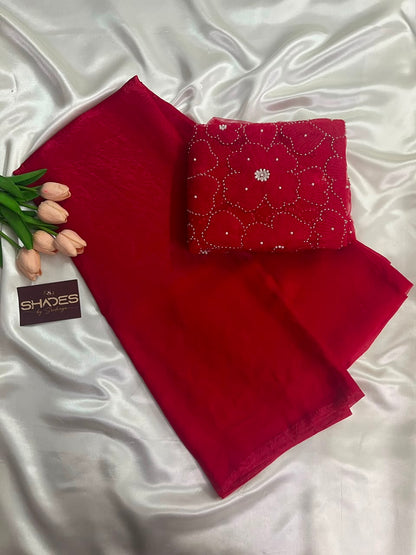Pearl - Space Silk Saree with Heavy work Blouse