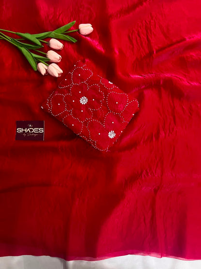 Pearl - Space Silk Saree with Heavy work Blouse